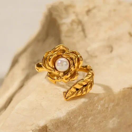 Pearl Floral Signet Ring by OVAH