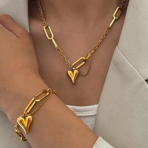 Heart Link Necklace & Bracelet Set by OVAH
