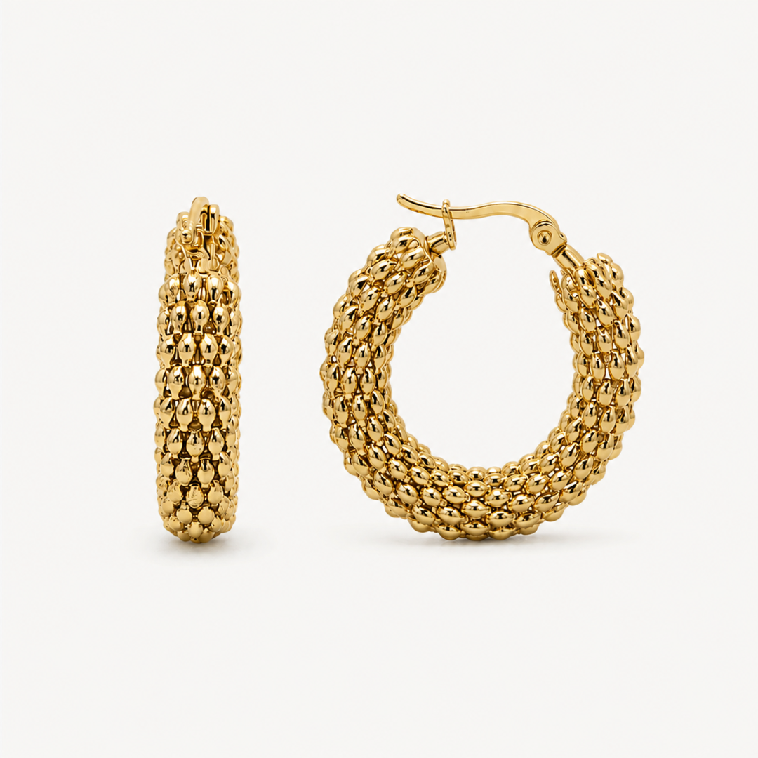 Ribbed Gold Hoop Earrings
