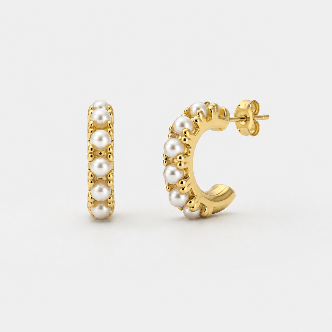 Pearl-Set U-Hoop Earrings