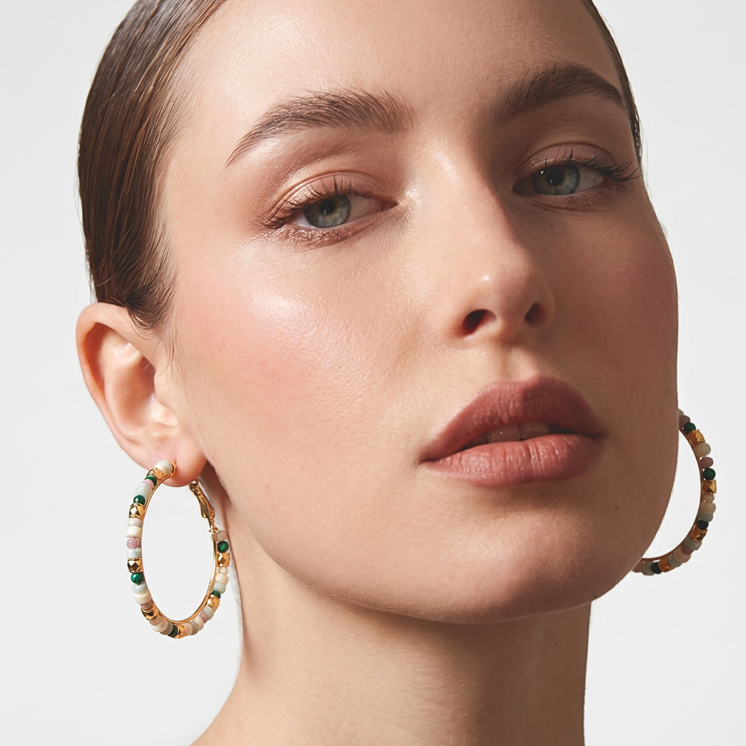 Multicolor Stone Hoop Earrings