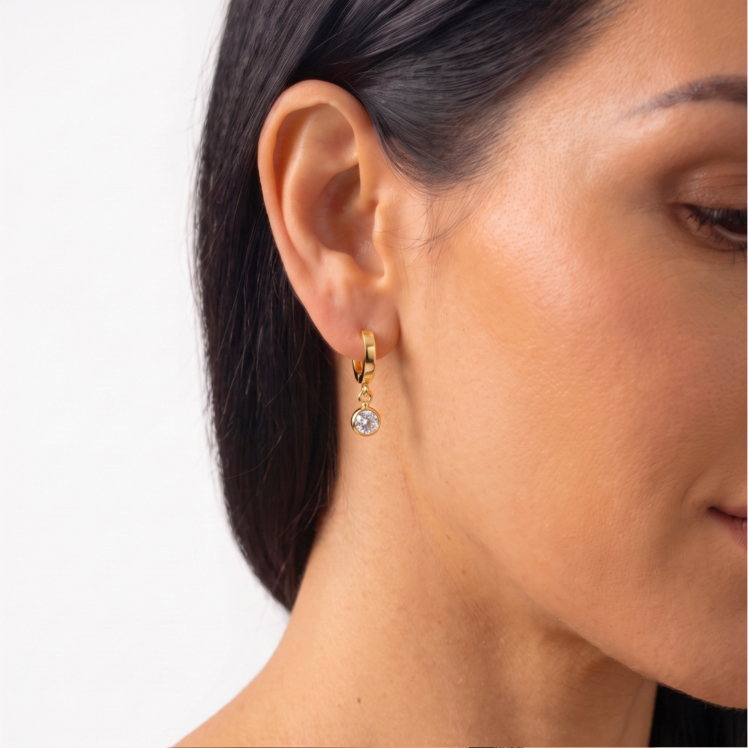 Solitaire Crystal Drop Hoop Earrings