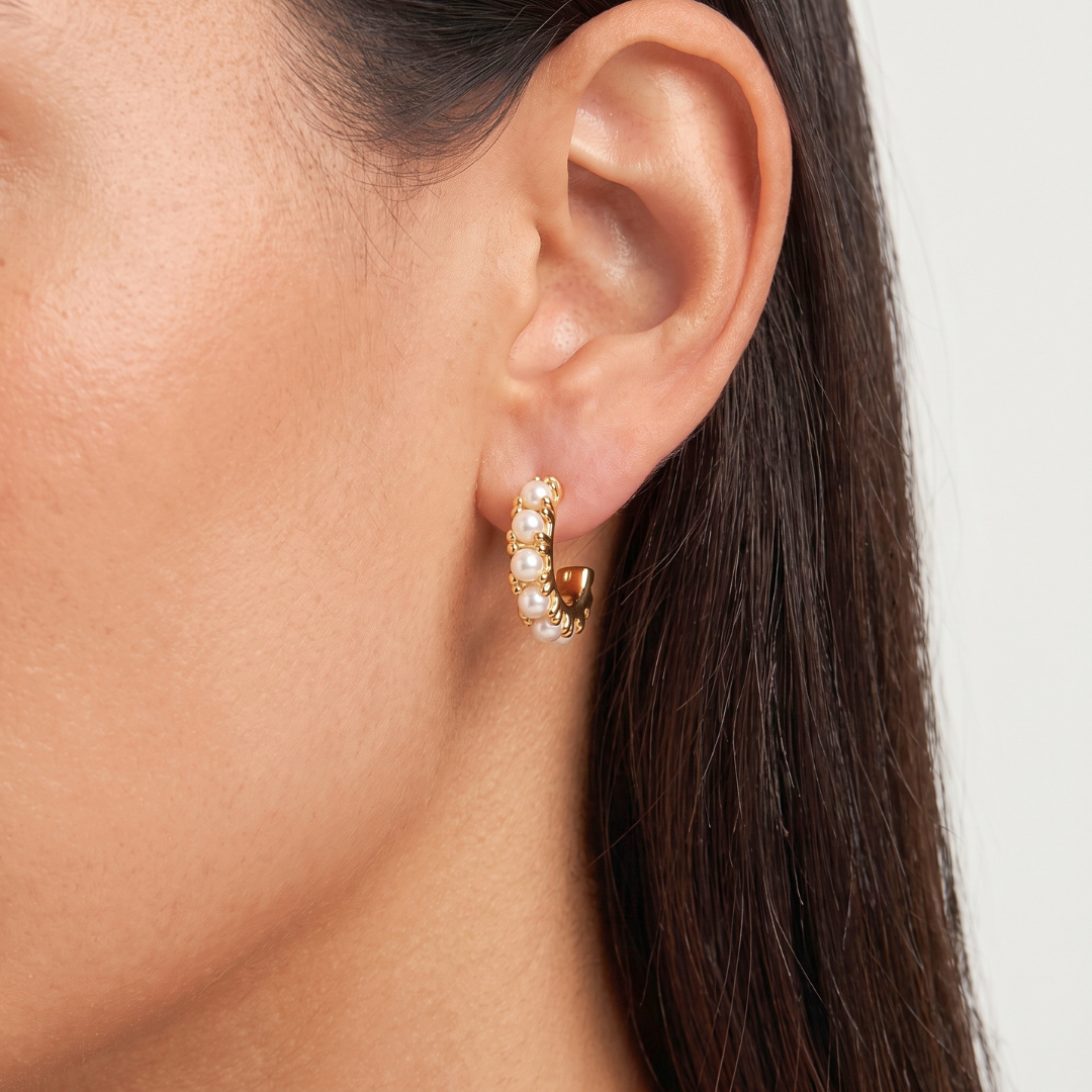 Pearl-Set U-Hoop Earrings