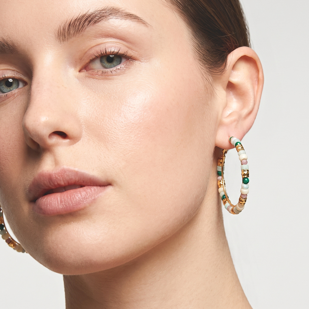 Multicolor Stone Hoop Earrings