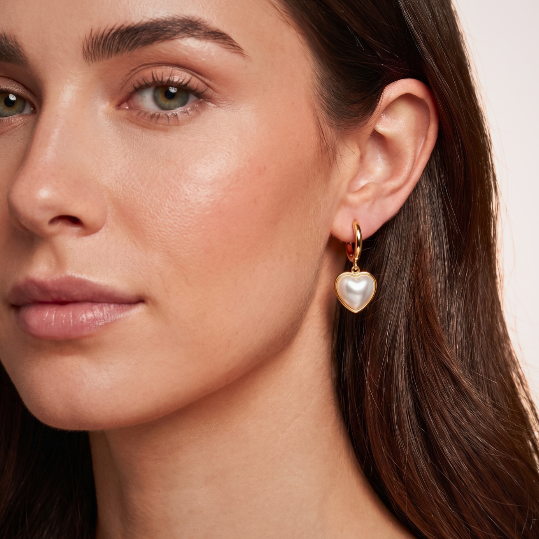 Pearl Heart Drop Earrings
