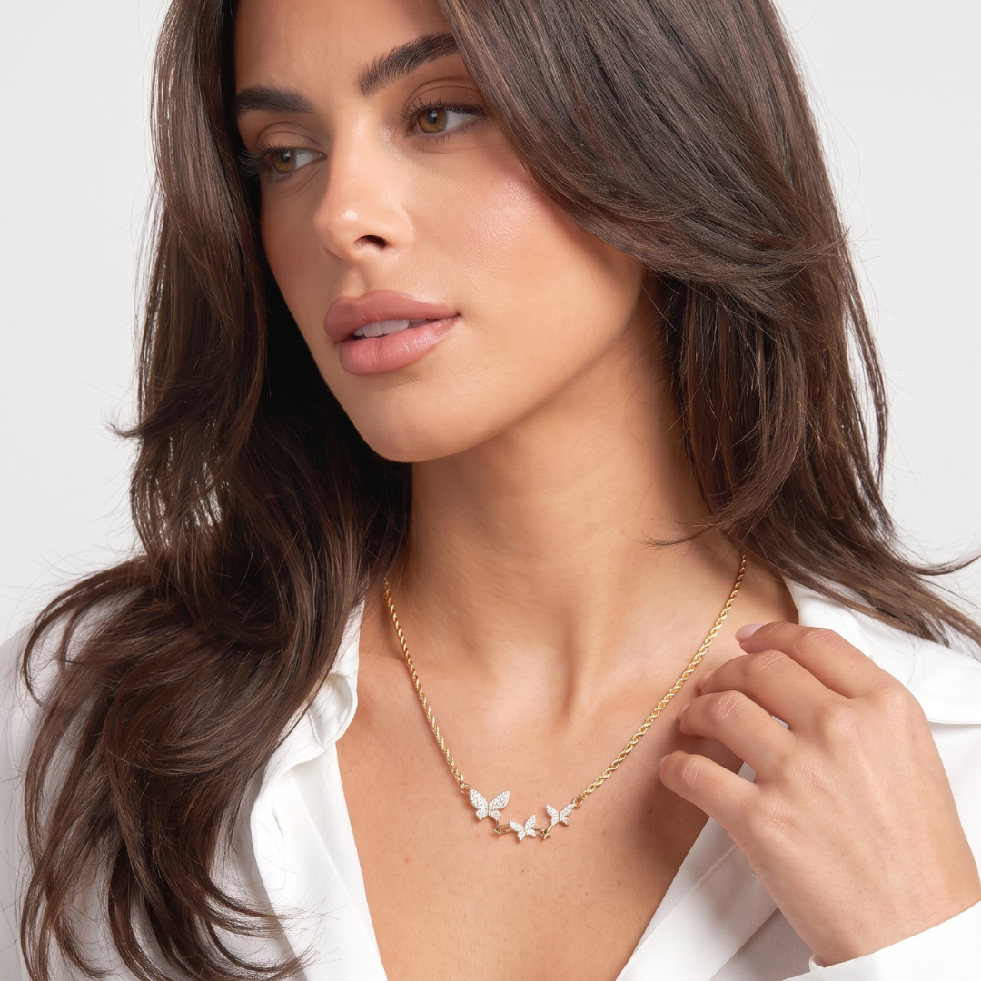 Pavé Butterfly Cascade Necklace
