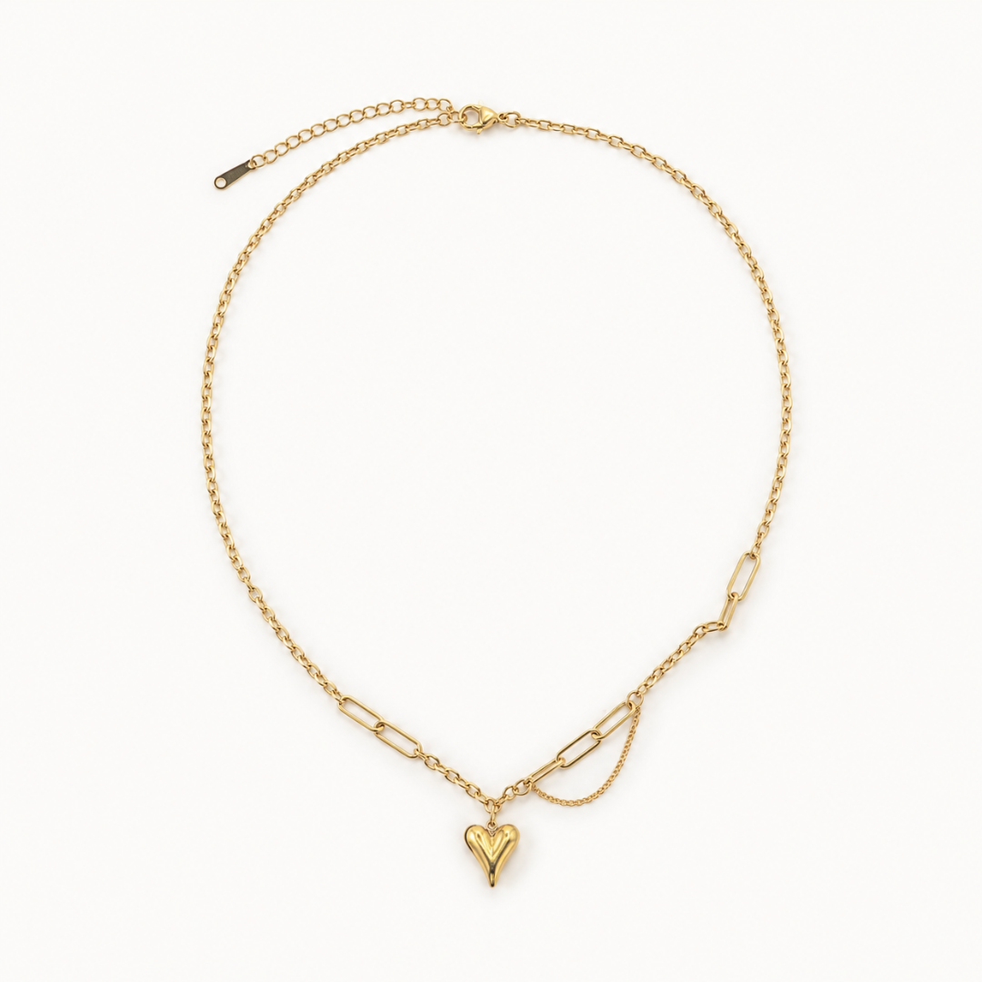 Mixed-Link Heart Pendant Necklace