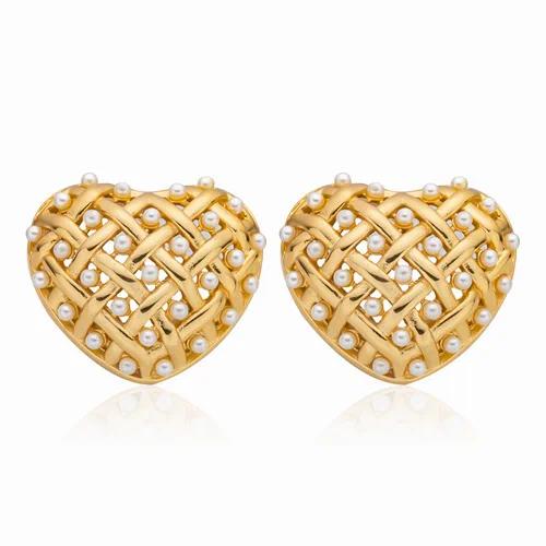 Pavé Lattice Heart Stud Earrings