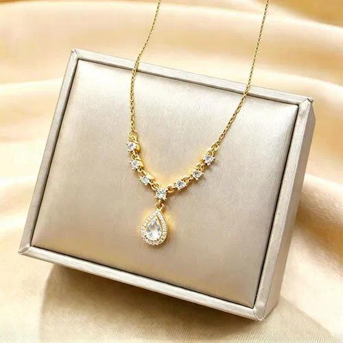 Crystal Teardrop Pendant Necklace