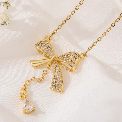 Crystal Bow Pendant Necklace by OVAH