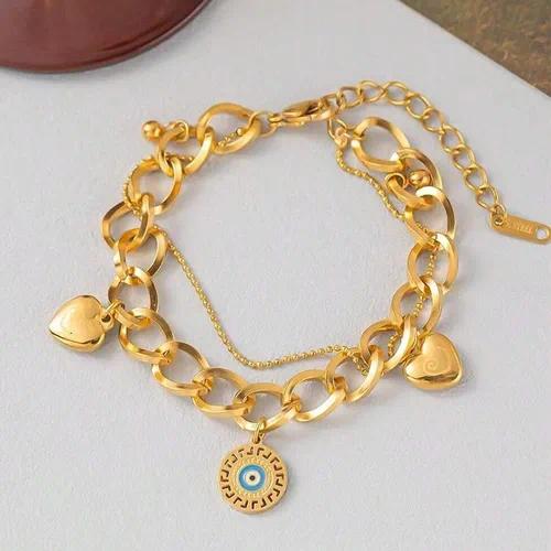 Heart & Evil Eye Charm Bracelet by OVAH