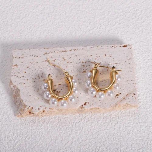 Pearl Drop Huggie Earrings by OVAH
